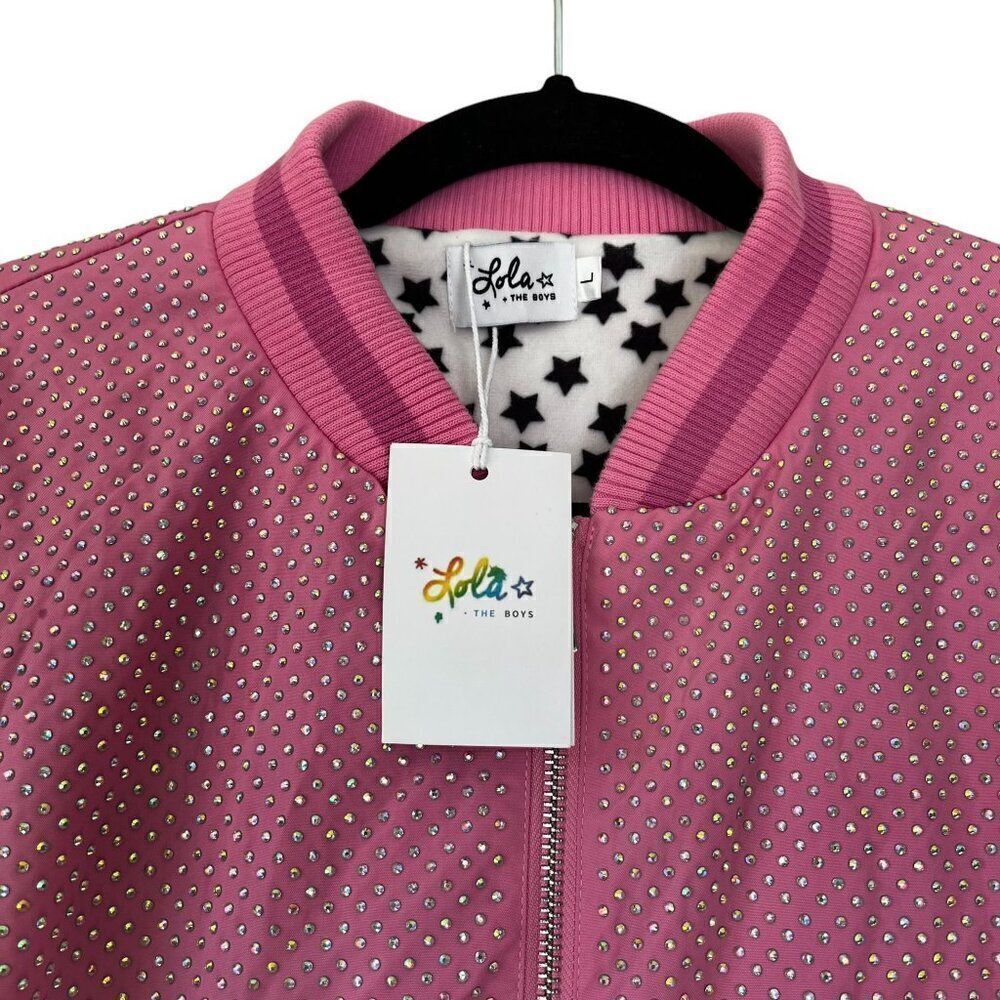 NWT! Lola + The Boys Women's Pink Sparkle Bomber Jacket Size Large - Picture 3 of 6